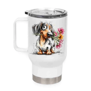 Peštovka Cestovní hrnek 450ml **JEZEVČÍK S KYTKOU**
